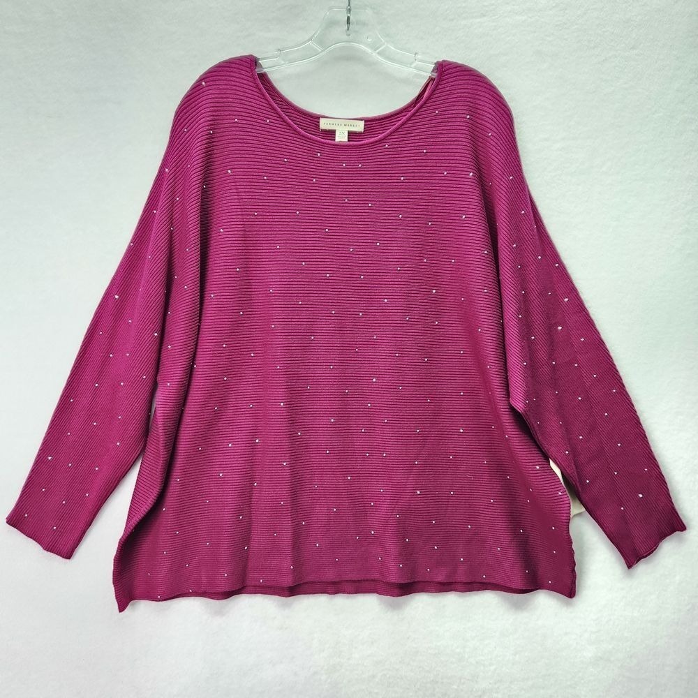 Farmers Market Sweater Plus Size 2X Raspberry Pink Ribbed Studded Office Casual